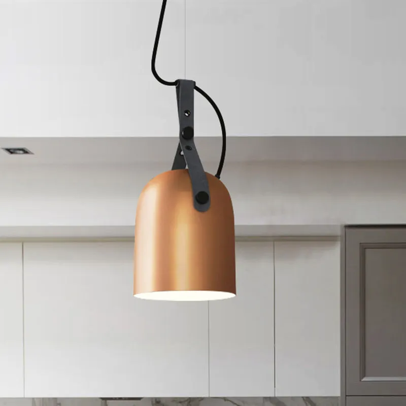 7 "/9.5" Dia 1 Lichtkoepel Hanglamp Industriële Stijl Zwart/Zilver/Koper Metalen Hanglamp met lederen band Clearhalo