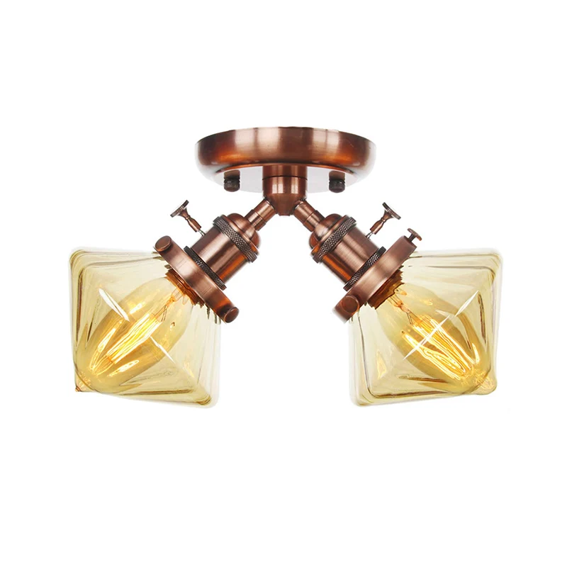 Diamant amber/helder glas semi-gemonteerd verlichting boerderij 2 lampen zwart/brons semi-inbouw lichtarmatuur voor restau...