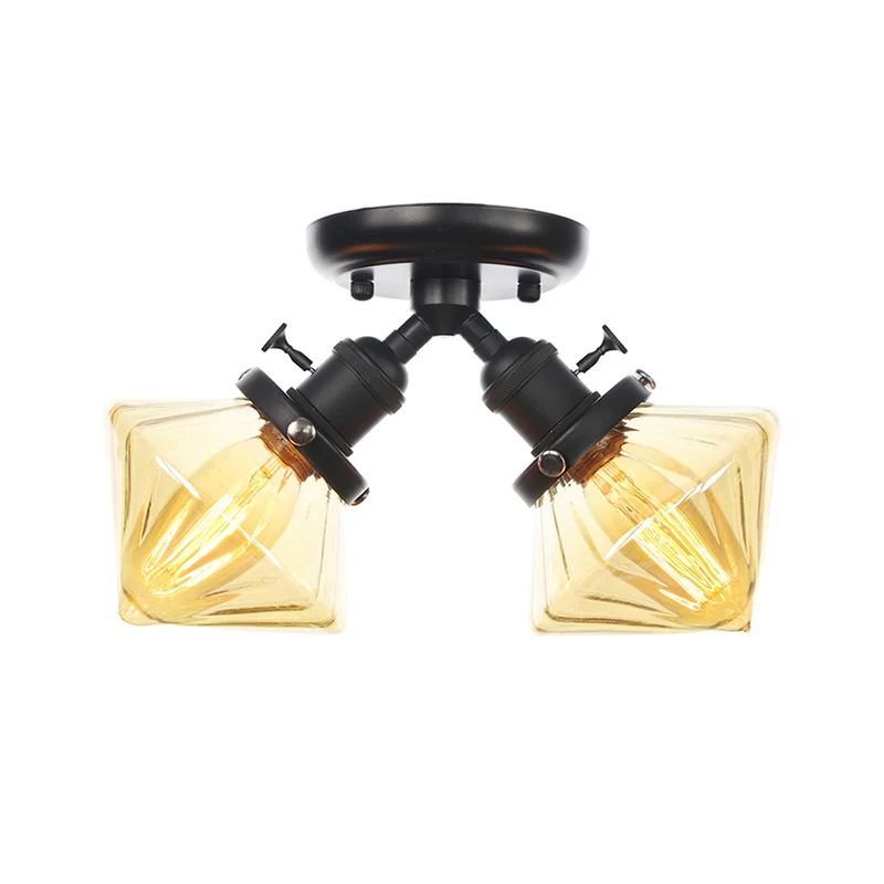 Diamant amber/helder glas semi-gemonteerd verlichting boerderij 2 lampen zwart/brons semi-inbouw lichtarmatuur voor restau...