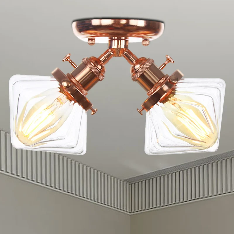 Diamant amber/helder glas semi-gemonteerd verlichting boerderij 2 lampen zwart/brons semi-inbouw lichtarmatuur voor restau...