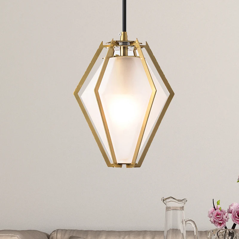 Diamant Hanglamp Modern Glas 1 Lichtgroen/Helder/Getextureerd Wit Hangende Hanglamp met Stout/Lineair/Bell Metalen Kooi Cl...