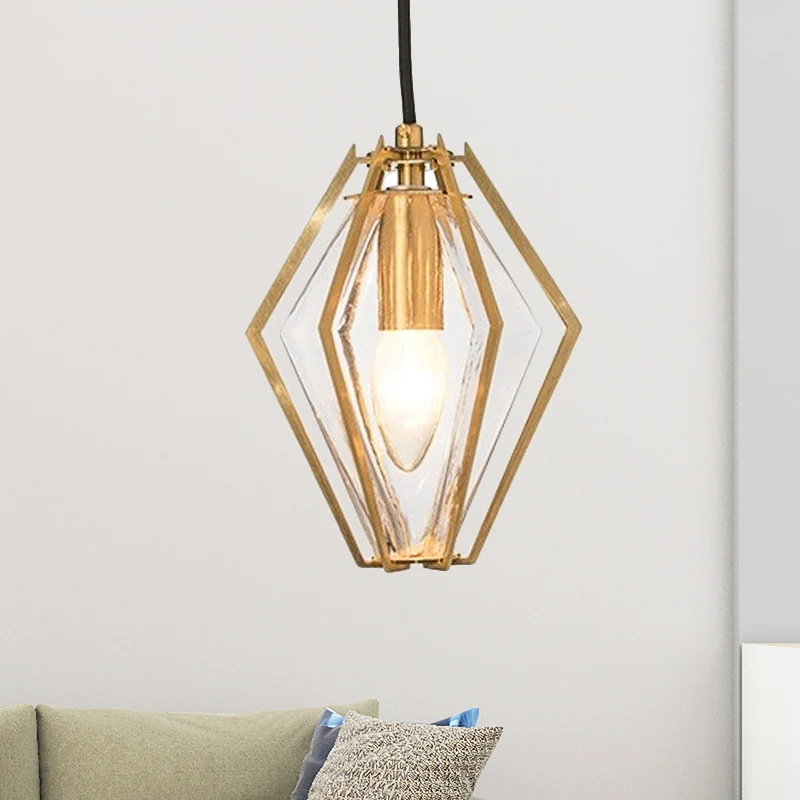 Diamant Hanglamp Modern Glas 1 Lichtgroen/Helder/Getextureerd Wit Hangende Hanglamp met Stout/Lineair/Bell Metalen Kooi Cl...