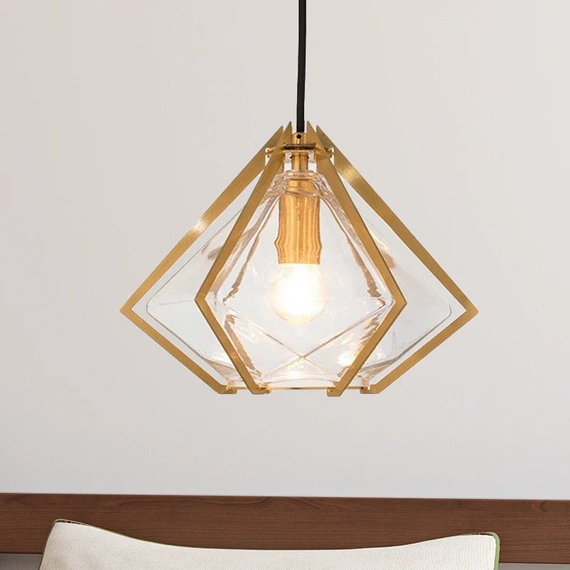 Diamant Hanglamp Modern Glas 1 Lichtgroen/Helder/Getextureerd Wit Hangende Hanglamp met Stout/Lineair/Bell Metalen Kooi Cl...