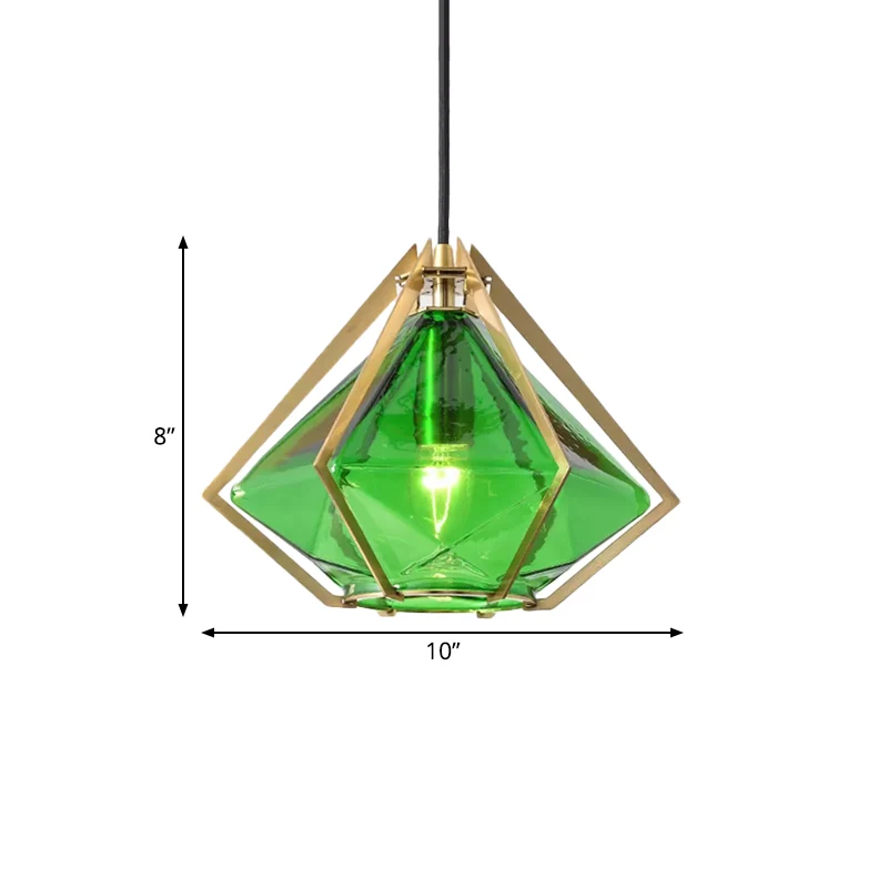 Diamant Hanglamp Modern Glas 1 Lichtgroen/Helder/Getextureerd Wit Hangende Hanglamp met Stout/Lineair/Bell Metalen Kooi Cl...