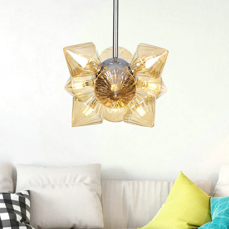 Diamanten hangende kroonluchter modernisme amberglas 9/12 koppen plafondhanglamp chroom Clearhalo