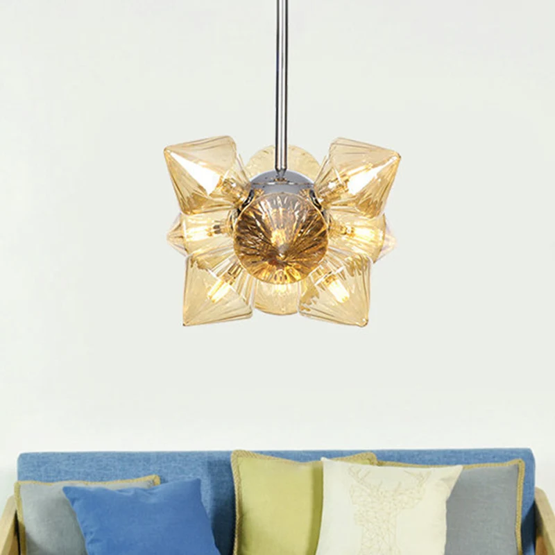 Diamanten hangende kroonluchter modernisme amberglas 9/12 koppen plafondhanglamp chroom Clearhalo