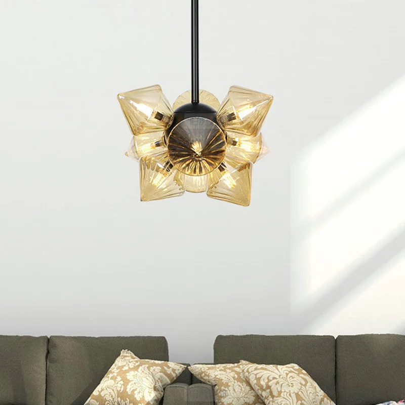 Diamanten kroonluchterlamp eigentijds amberglas 9/12 lampen woonkamer hangend pentantlicht Clearhalo