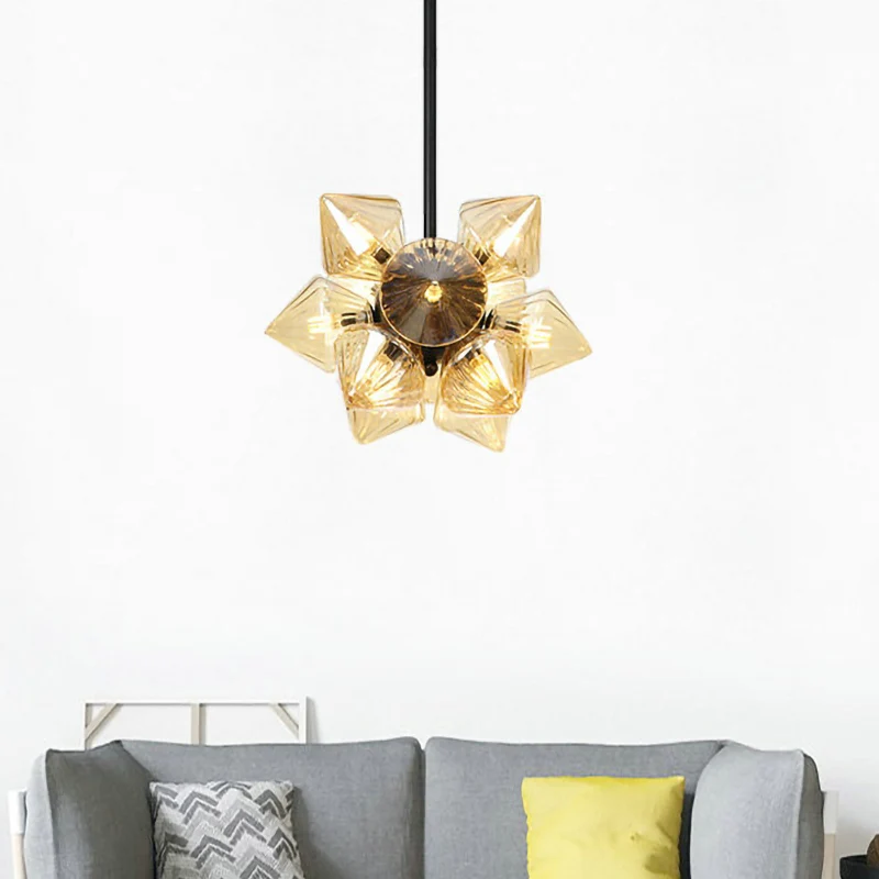 Diamanten kroonluchterlamp eigentijds amberglas 9/12 lampen woonkamer hangend pentantlicht Clearhalo