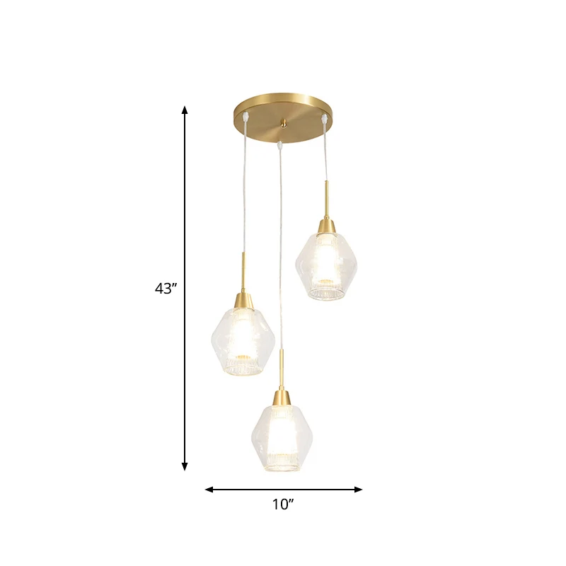 Diamanten plafondhandlamp met dubbele kap, moderne helderglazen hanglamp met 3 lampen, gouden ronde/lineaire luifelcluster...
