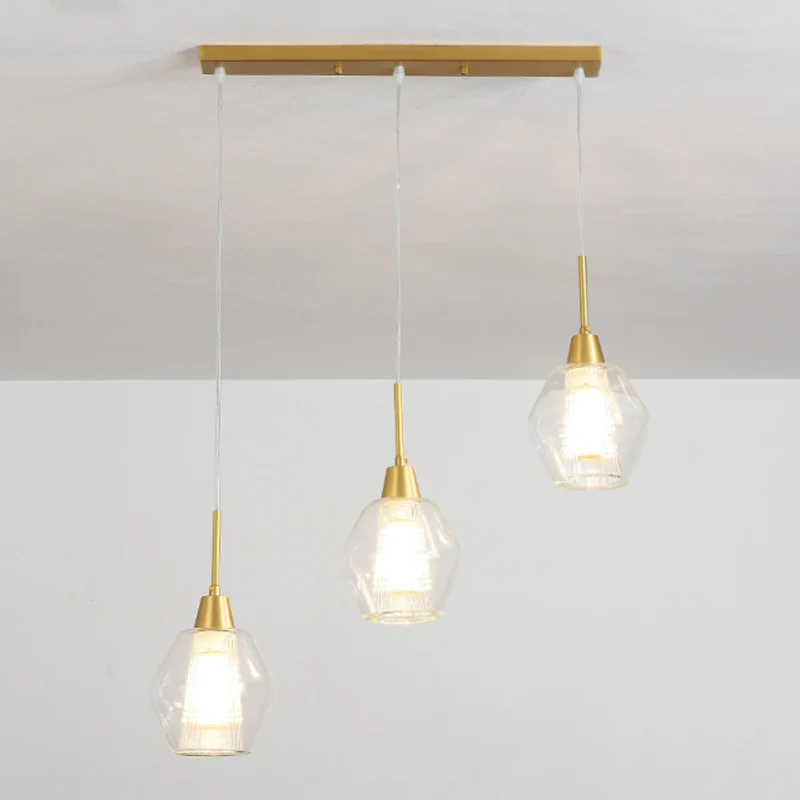 Diamanten plafondhandlamp met dubbele kap, moderne helderglazen hanglamp met 3 lampen, gouden ronde/lineaire luifelcluster...