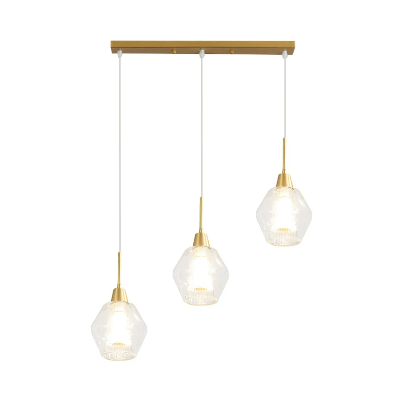Diamanten plafondhandlamp met dubbele kap, moderne helderglazen hanglamp met 3 lampen, gouden ronde/lineaire luifelcluster...
