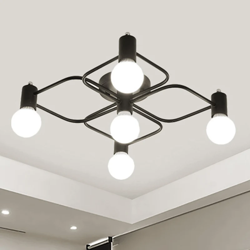 Diamant/Rechthoekig Semi-inbouwlicht Hedendaags Metaal 5/7/9 Lichten Wit/Zwart Led Semi-Mount Lamp met melkglas kale lampe...