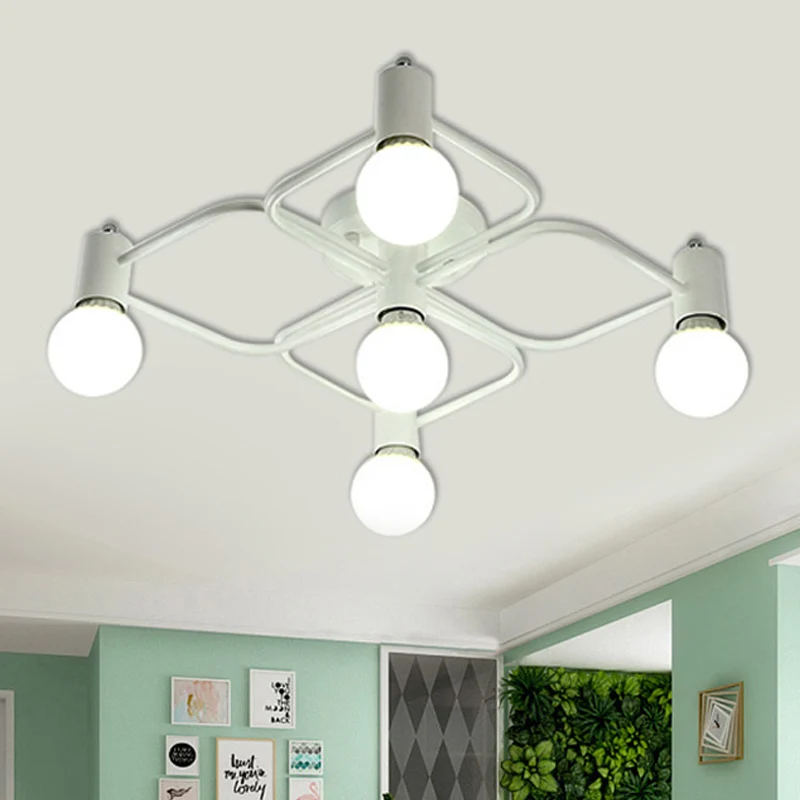 Diamant/Rechthoekig Semi-inbouwlicht Hedendaags Metaal 5/7/9 Lichten Wit/Zwart Led Semi-Mount Lamp met melkglas kale lampe...