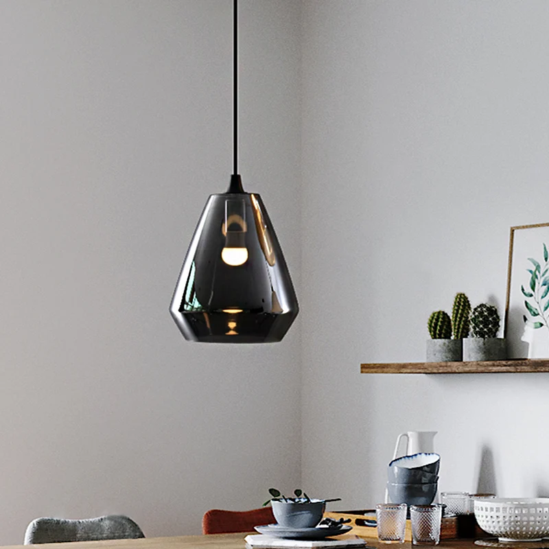 Diamond Suspension Hanger Modernistisch Crème/Amber/Rookglas 1 Licht Hanglamp Armatuur voor Eetkamer Clearhalo