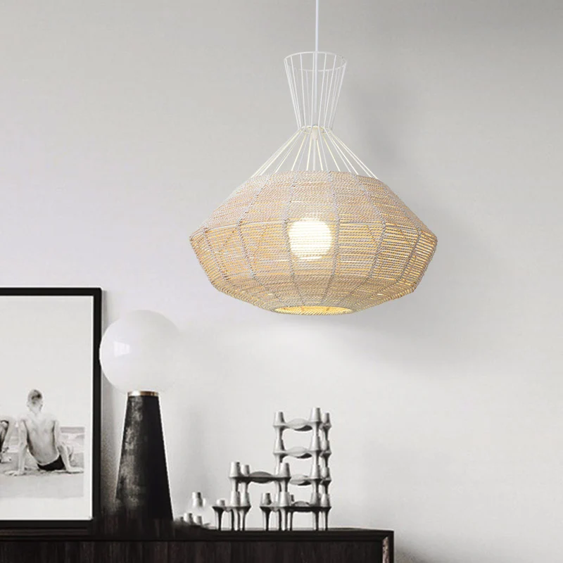 Diamond Suspension Lighting Traditioneel rotan 1 lamp 14"/18" breed houten hangend plafondlicht Clearhalo