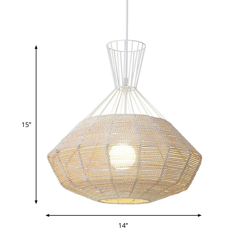 Diamond Suspension Lighting Traditioneel rotan 1 lamp 14"/18" breed houten hangend plafondlicht Clearhalo
