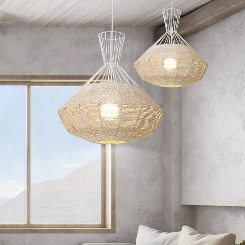 Diamond Suspension Lighting Traditioneel rotan 1 lamp 14"/18" breed houten hangend plafondlicht Clearhalo