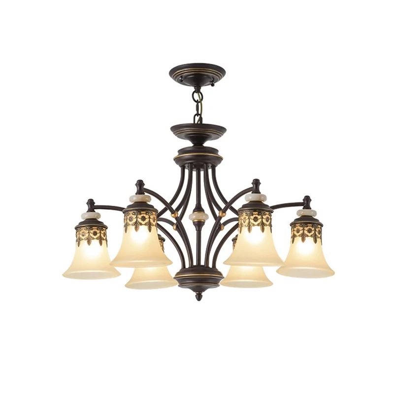 Diepbruine bel-hangerverlichting Traditioneel matglas 3/5/6-lichts woonkamerkroonluchter Clearhalo