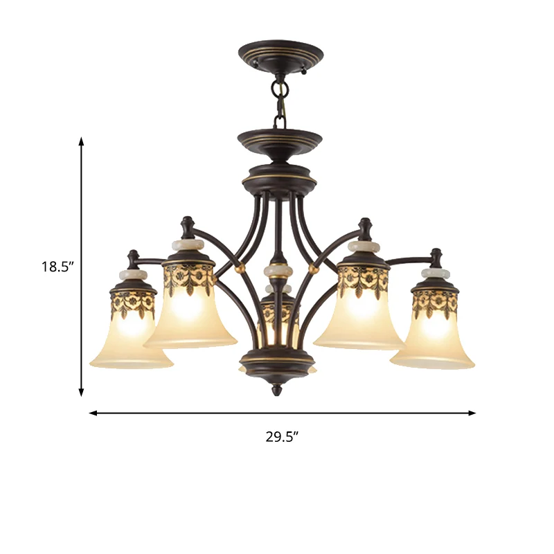 Diepbruine bel-hangerverlichting Traditioneel matglas 3/5/6-lichts woonkamerkroonluchter Clearhalo