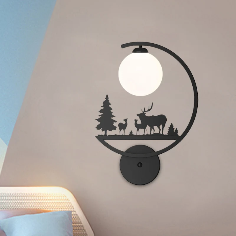 Dieren Metallic Wandkandelaar Lighting Nordic Single Wandlamp met witte/zwarte afwerking en C-arm Clearhalo