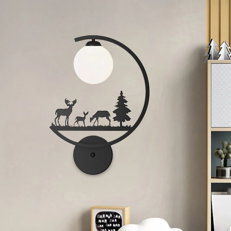 Dieren Metallic Wandkandelaar Lighting Nordic Single Wandlamp met witte/zwarte afwerking en C-arm Clearhalo