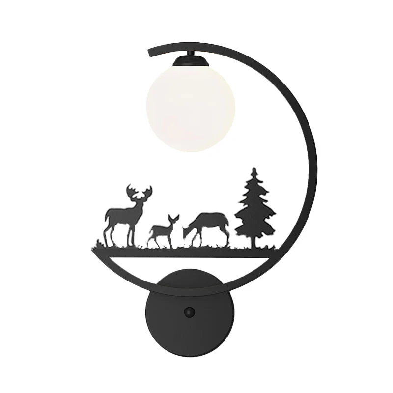 Dieren Metallic Wandkandelaar Lighting Nordic Single Wandlamp met witte/zwarte afwerking en C-arm Clearhalo
