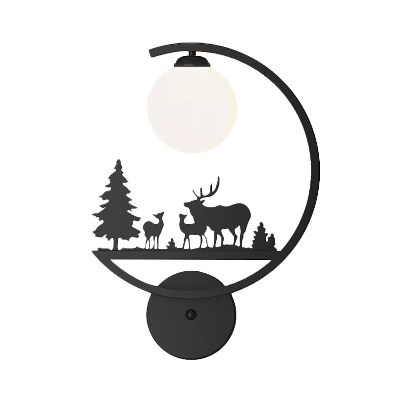 Dieren Metallic Wandkandelaar Lighting Nordic Single Wandlamp met witte/zwarte afwerking en C-arm Clearhalo