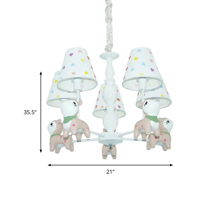 Dierenbaby herten kroonluchter stof 5-lichts hanglamp wit voor kinderslaapkamer Clearhalo