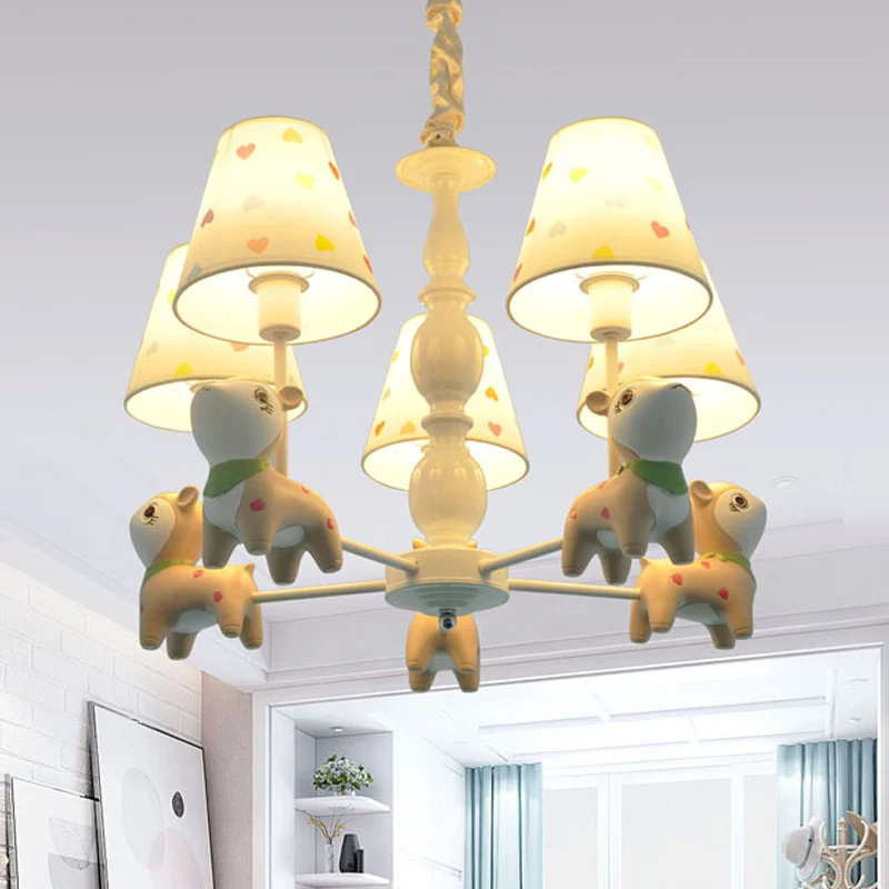 Dierenbaby herten kroonluchter stof 5-lichts hanglamp wit voor kinderslaapkamer Clearhalo