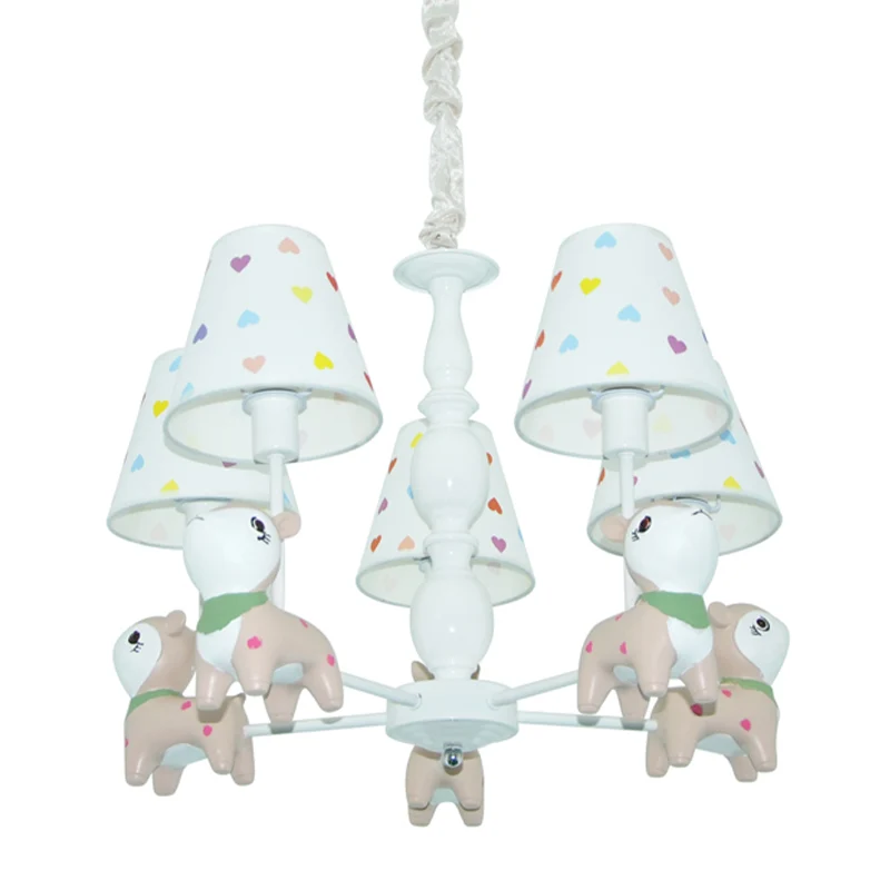 Dierenbaby herten kroonluchter stof 5-lichts hanglamp wit voor kinderslaapkamer Clearhalo