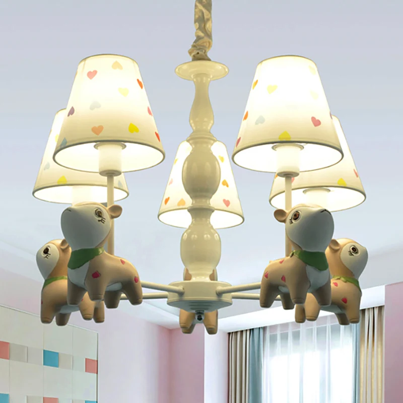 Dierenbaby herten kroonluchter stof 5-lichts hanglamp wit voor kinderslaapkamer Clearhalo