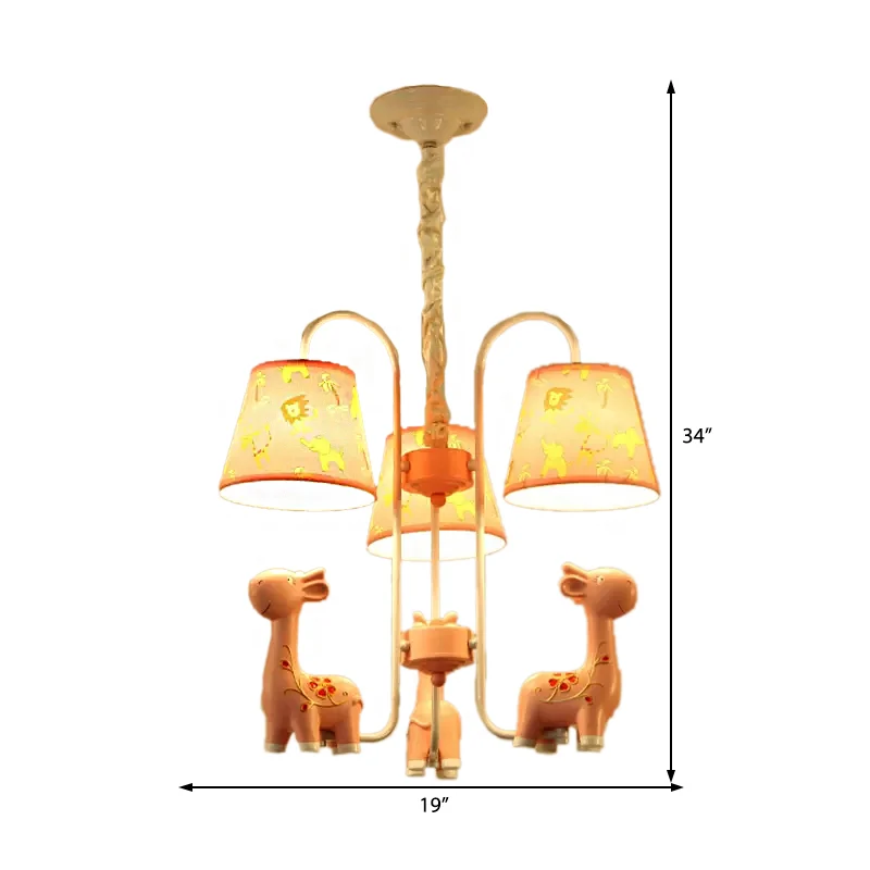 Dierengiraffe kroonluchterlamp met stoffen kap Metaal 3 koppen Hanglamp voor de kleuterschool Clearhalo