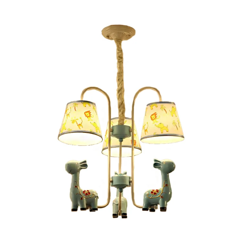 Dierengiraffe kroonluchterlamp met stoffen kap Metaal 3 koppen Hanglamp voor de kleuterschool Clearhalo