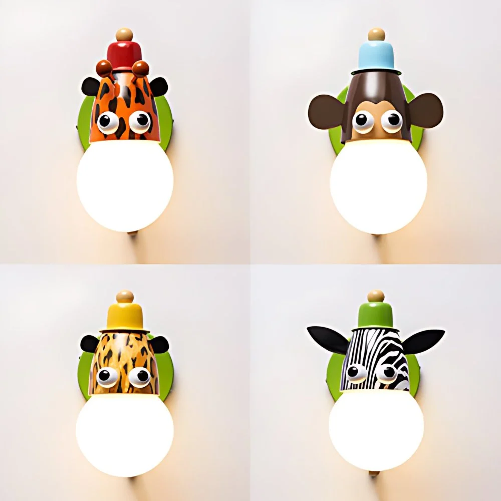 Dierenkop kleuterschool wandlamp metaal enkel licht modern schattig schanslamp groen Clearhalo