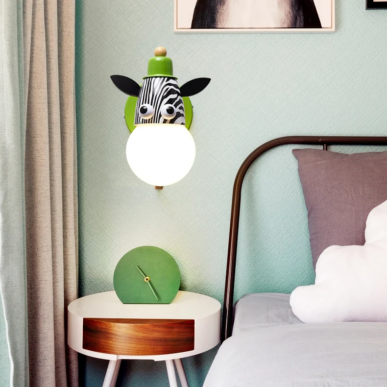 Dierenkop kleuterschool wandlamp metaal enkel licht modern schattig schanslamp groen Clearhalo