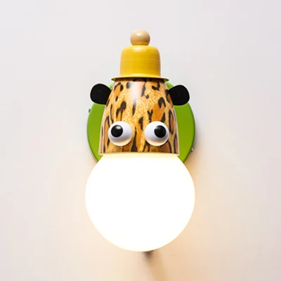 Dierenkop kleuterschool wandlamp metaal enkel licht modern schattig schanslamp groen Clearhalo
