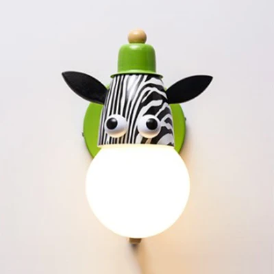 Dierenkop kleuterschool wandlamp metaal enkel licht modern schattig schanslamp groen Clearhalo