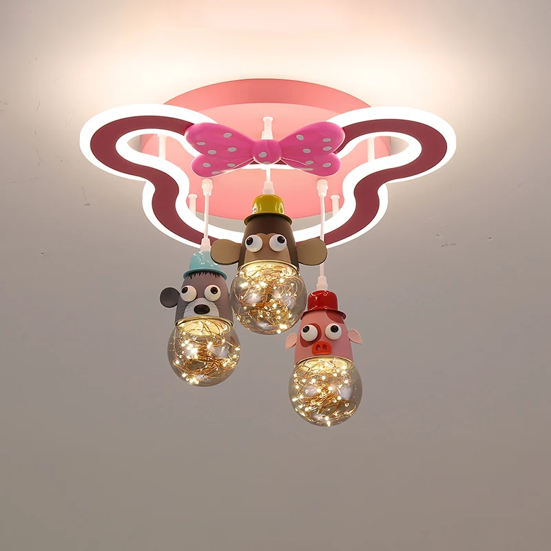 Dierenkop Multi Light Hanglamp Cartoon Metallic Kinderkamer Hangende Verlichting Roze Clearhalo