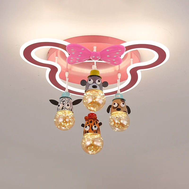Dierenkop Multi Light Hanglamp Cartoon Metallic Kinderkamer Hangende Verlichting Roze Clearhalo