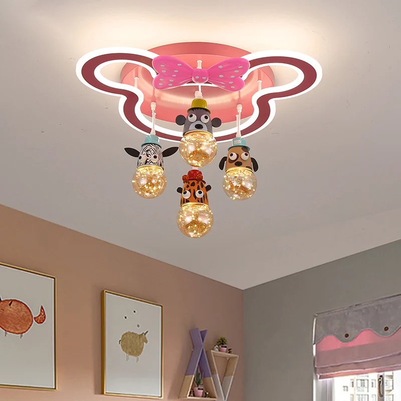 Dierenkop Multi Light Hanglamp Cartoon Metallic Kinderkamer Hangende Verlichting Roze Clearhalo