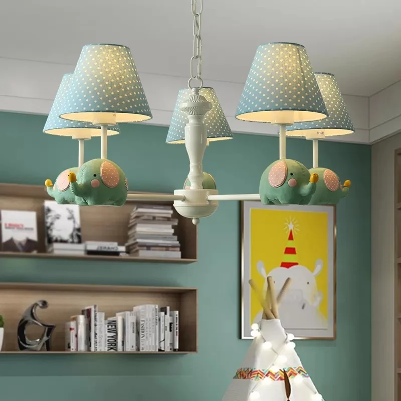 Dierenstijl hanglamp taps toelopende kap 5-lichts metalen kroonluchter met olifant voor kinderslaapkamer Clearhalo