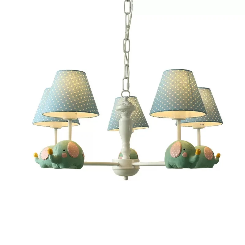 Dierenstijl hanglamp taps toelopende kap 5-lichts metalen kroonluchter met olifant voor kinderslaapkamer Clearhalo