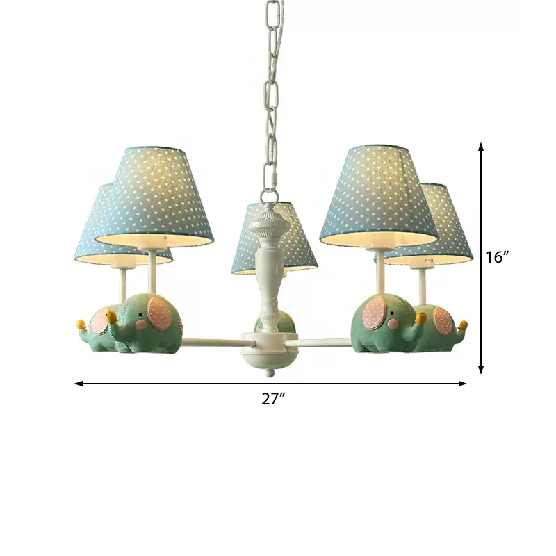 Dierenstijl hanglamp taps toelopende kap 5-lichts metalen kroonluchter met olifant voor kinderslaapkamer Clearhalo