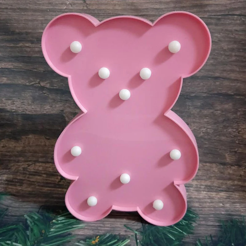 Diervormige plastic batterij-nachtkastjelamp Decoratieve roze LED-tafellampideeën voor kinderslaapkamer Clearhalo