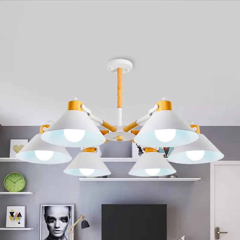 Dinging Room Cone Hanglamp Metaal 6 Lichten Eenvoudige Stijl Hangende Hanglampen Clearhalo
