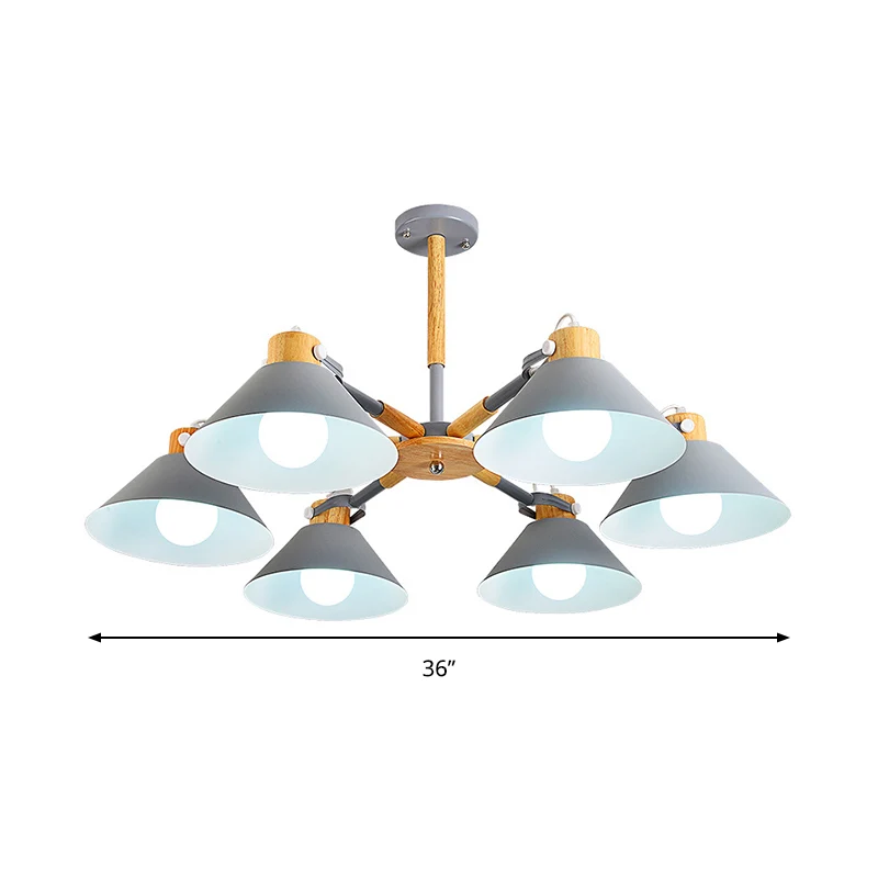 Dinging Room Cone Hanglamp Metaal 6 Lichten Eenvoudige Stijl Hangende Hanglampen Clearhalo