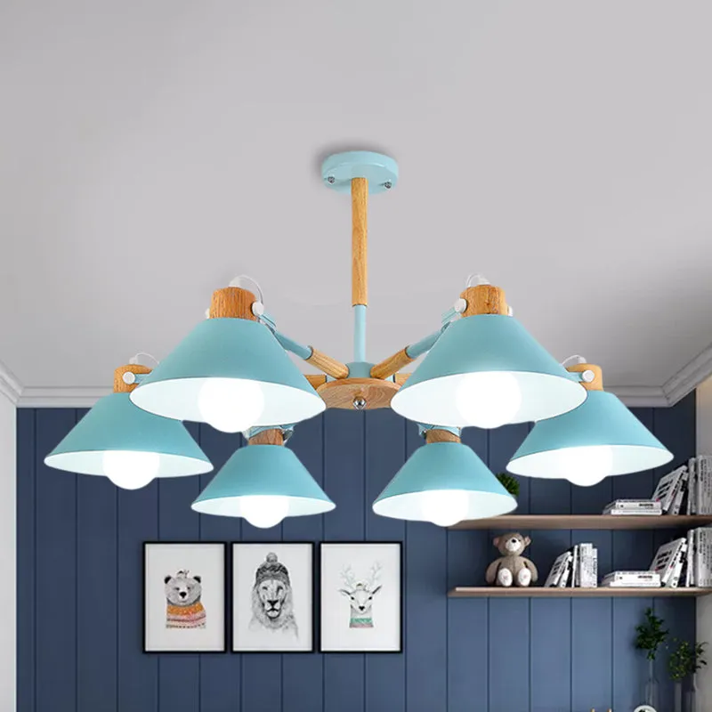 Dinging Room Cone Hanglamp Metaal 6 Lichten Eenvoudige Stijl Hangende Hanglampen Clearhalo