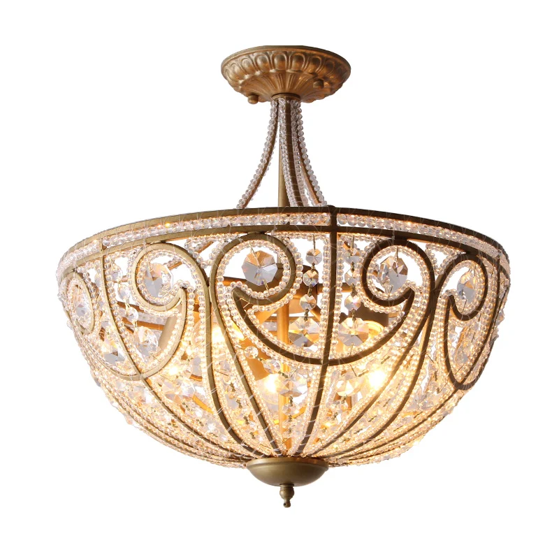 Dome Crystal Bead Semi Flush Vintage 5 lampen Woonkamer Flush plafondlamp goud Clearhalo