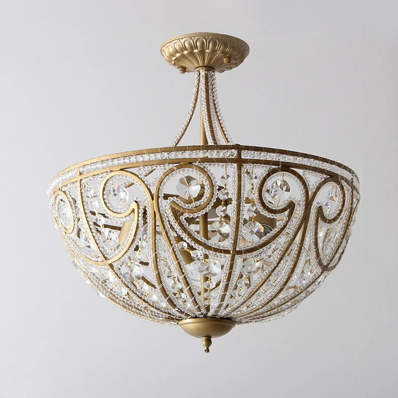 Dome Crystal Bead Semi Flush Vintage 5 lampen Woonkamer Flush plafondlamp goud Clearhalo