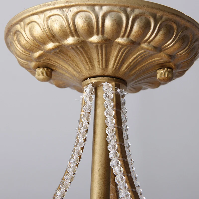 Dome Crystal Bead Semi Flush Vintage 5 lampen Woonkamer Flush plafondlamp goud Clearhalo